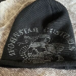 Wornstar Oversized Black Knit Beanie With Skull and Snake Logo
